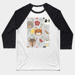 Woodland animals kids pattern grey background Baseball T-Shirt